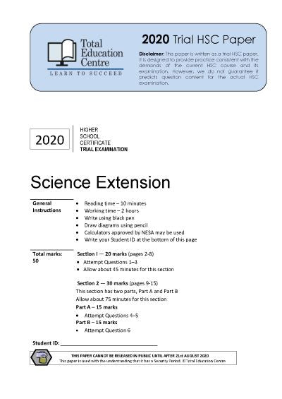 2020 Trial HSC Science Extension paper