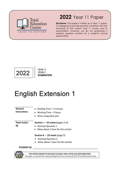 2022 English Extension 1 Yr 11