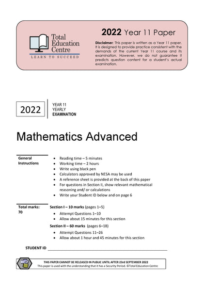 2022 Maths Advanced Yr 11