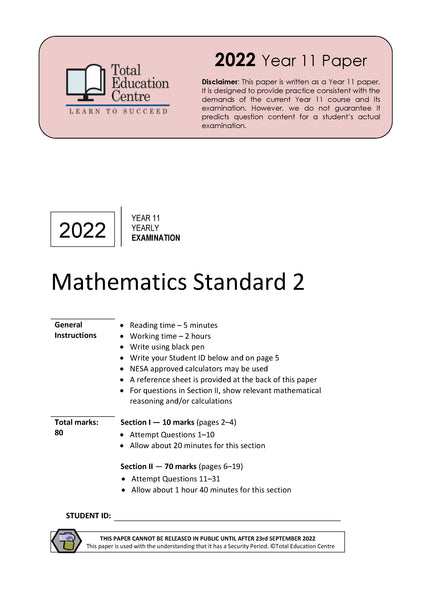 2022 Maths Standard 2 Yr 11