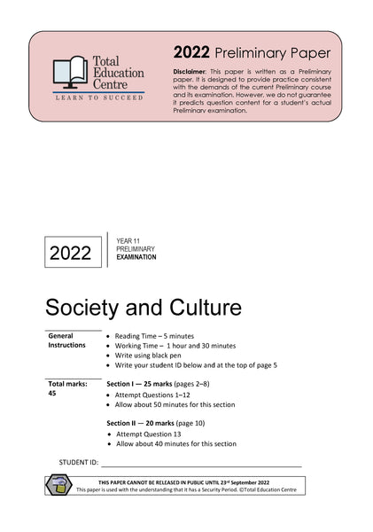 2022 Preliminary (Yr 11) Society and Culture