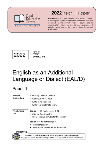 2022 English EALD YR 11 Paper 1