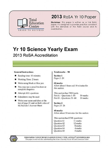 2013 RoSA Year 10 Science exam