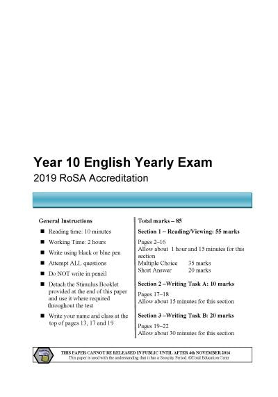 2019 Year 10 RoSA English Examination