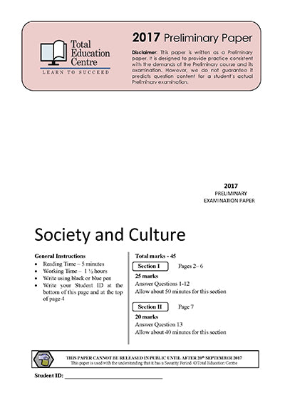 2017 Trial Prelim (Yr 11) Society and Culture