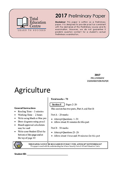 2017 Preliminary Agriculture (Yr 11)