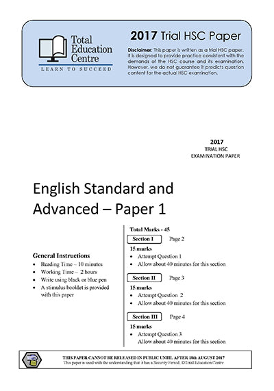 2017 Trial HSC English Adv Stand Paper 1 - Discovery