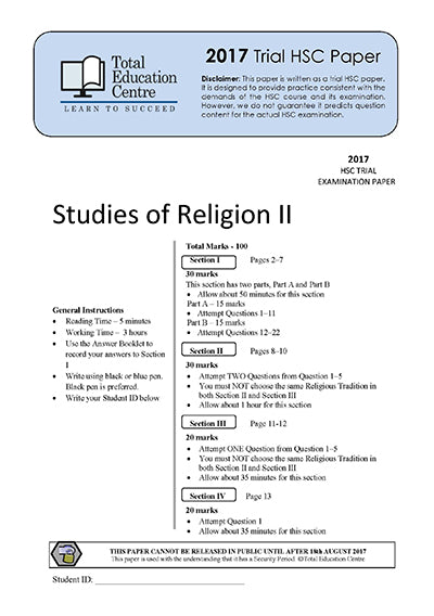 2017 Trial HSC Studies of Religion 2